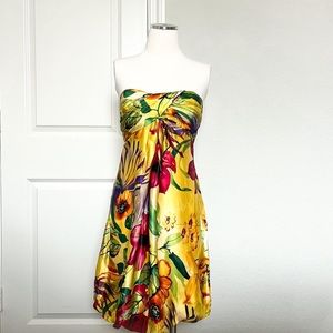 Yellow Vintage Y2K , 2000s Floral Spring / Summer Mini sleevless Dress